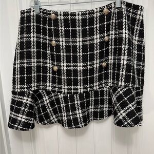 SHEIN Curve 1XL (Sz 14) Schoolgirl Pleated Skirt Black/White Plaid Side Zip (7-8